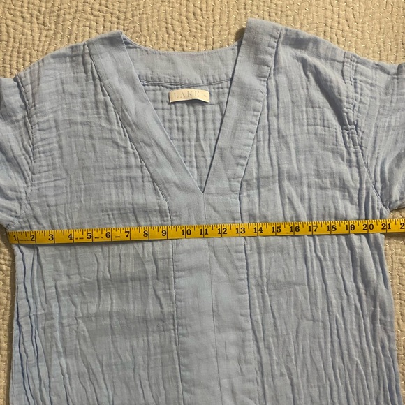 Lake Women’s Blue Cotton Gauze Caftan Maxi Dress V-Neck | Relaxed Fit - Picture 5 of 9